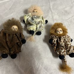 Set Of 3 Clown/Lion Porcelain Figurines 