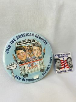 Vintage 90s Political Pins. Clinton and Gore 