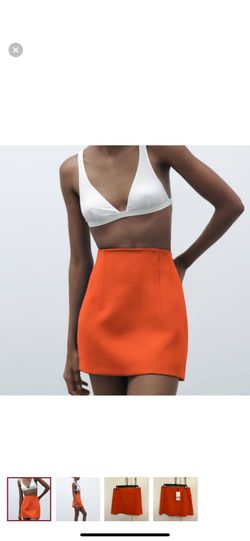 zara orange mini skirt 