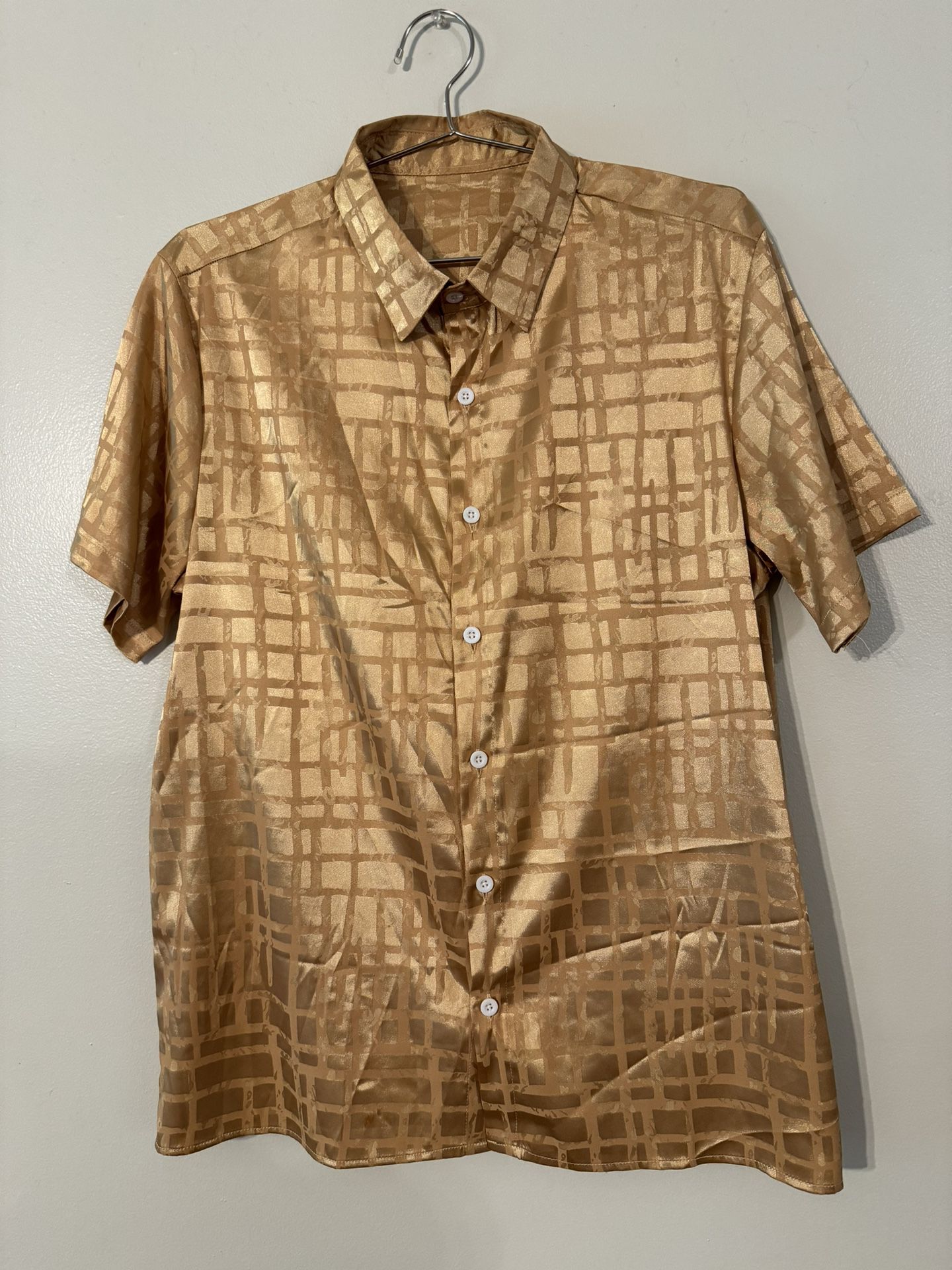 Dress Shirt Men Solid Button Front Shirt (Color : Champagne, Size : S