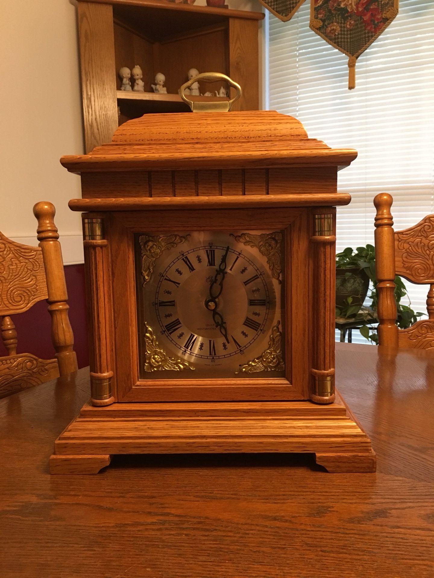 Antique Oak Elgin Westminster Chime Mantle Clock