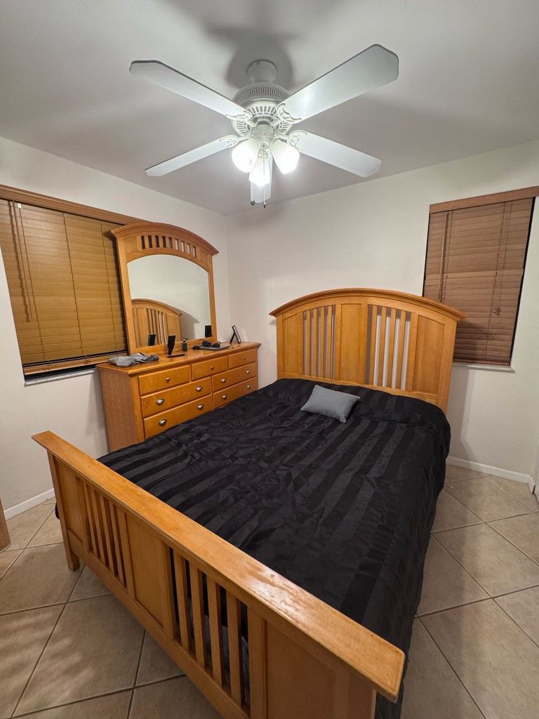 Queen Bed, Dresser, Mirror, Mattress, And Box Spring