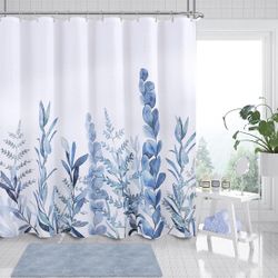 Blue Leaves Shower Curtain 