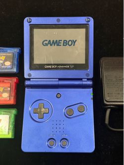 Nintendo Gameboy Advance SP Handheld Console Cobalt Blue (AGS-001) + 3 Pokémon Games
