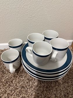 White and Navy Blue Dinnerware Set