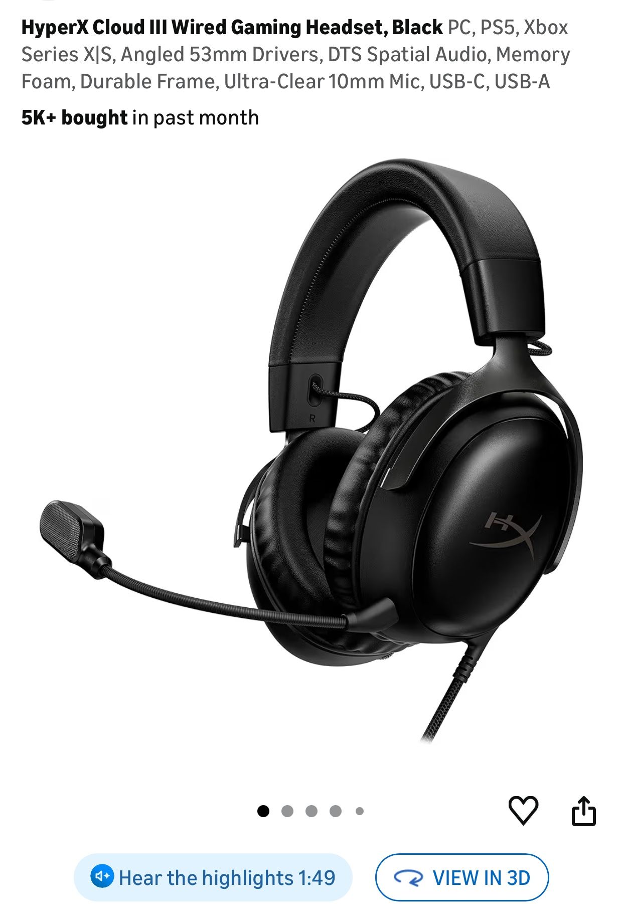 HyperX Cloud III Wired Gaming Headset, Black