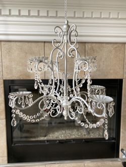2 x Re-Purposed Silver Painted 8 Pillar Candle Glass Crystal Chandelier $55 Each