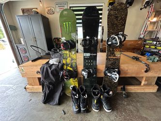 3 Snowboards with Bindings and Boots Bundle