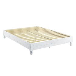 King Size - 12 Inch Tall Easy Assembly Solid Pine Wood Rustic Platform Bed Frame with Wooden Slat Support, Whitewashed