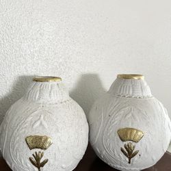 2 White And Gold Vases