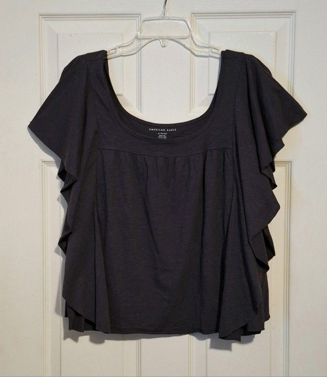 'American Eagle' AEO dark gunmetal gray, flutter sleeve, sleeveless top Sz. XL