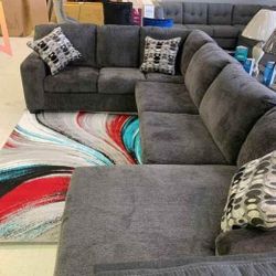 Ballinasloe 3 Piece U Shape Deep Seating Large Comfy Oversized Sectional Couch With Chaise | Dark Gray Sofa Set | Brand New Living Room Set 