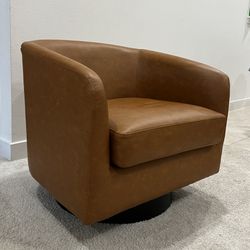Faux Leather Swivel Barrel Accent Chair