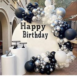 One hundred ten pieces Of black metallic ,  Silver in white Balloon Garland kit.