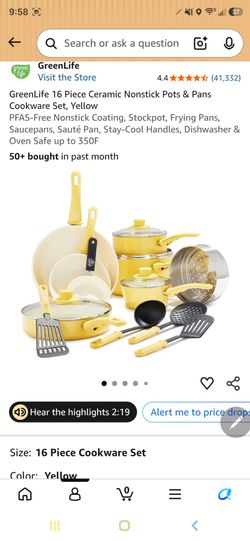 GreenLife 16-Piece Ceramic Nonstick Cookware Set Yellow