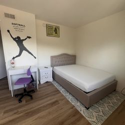 Full Bed/Mattress/storage. Upholstered Headboard