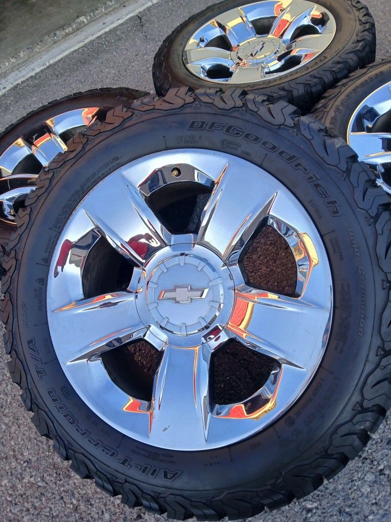 2018 OEM ORIGINAL TAKEOFFS CHEVY SILVERADO LTZ 20 INCH TIRES BFGOODRICH ALL-TERRAN 9O % DOT 1924 $ 1500