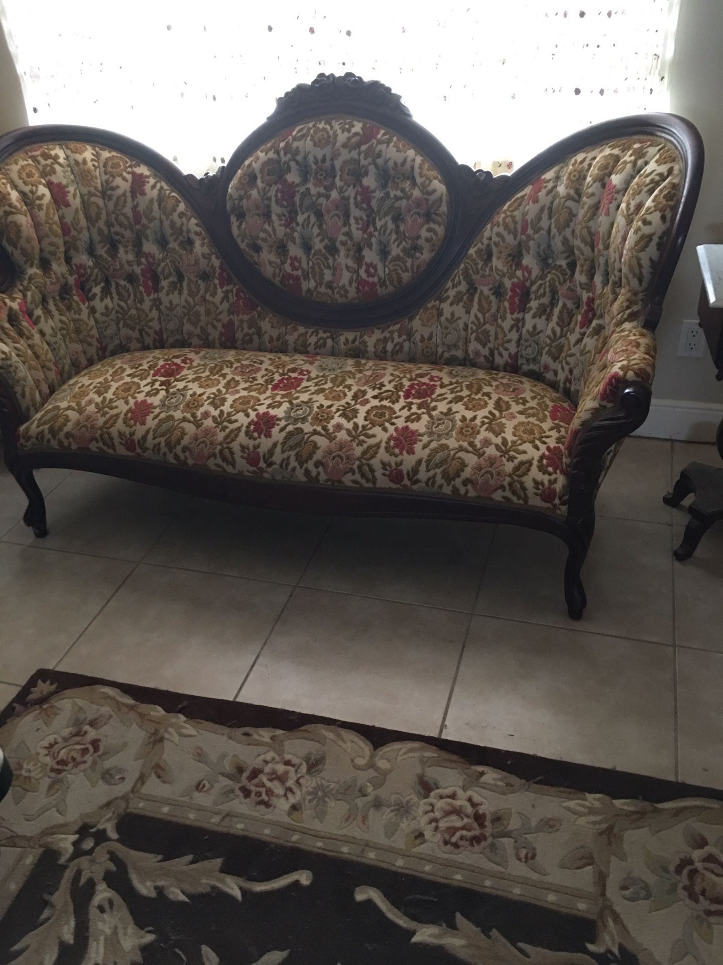 Victorian Settee,2 chairs, 3 marble tables $1750