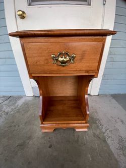 Vintage Solid Wood Nightstand – Thunderbird Furniture – Drawer + Shelf