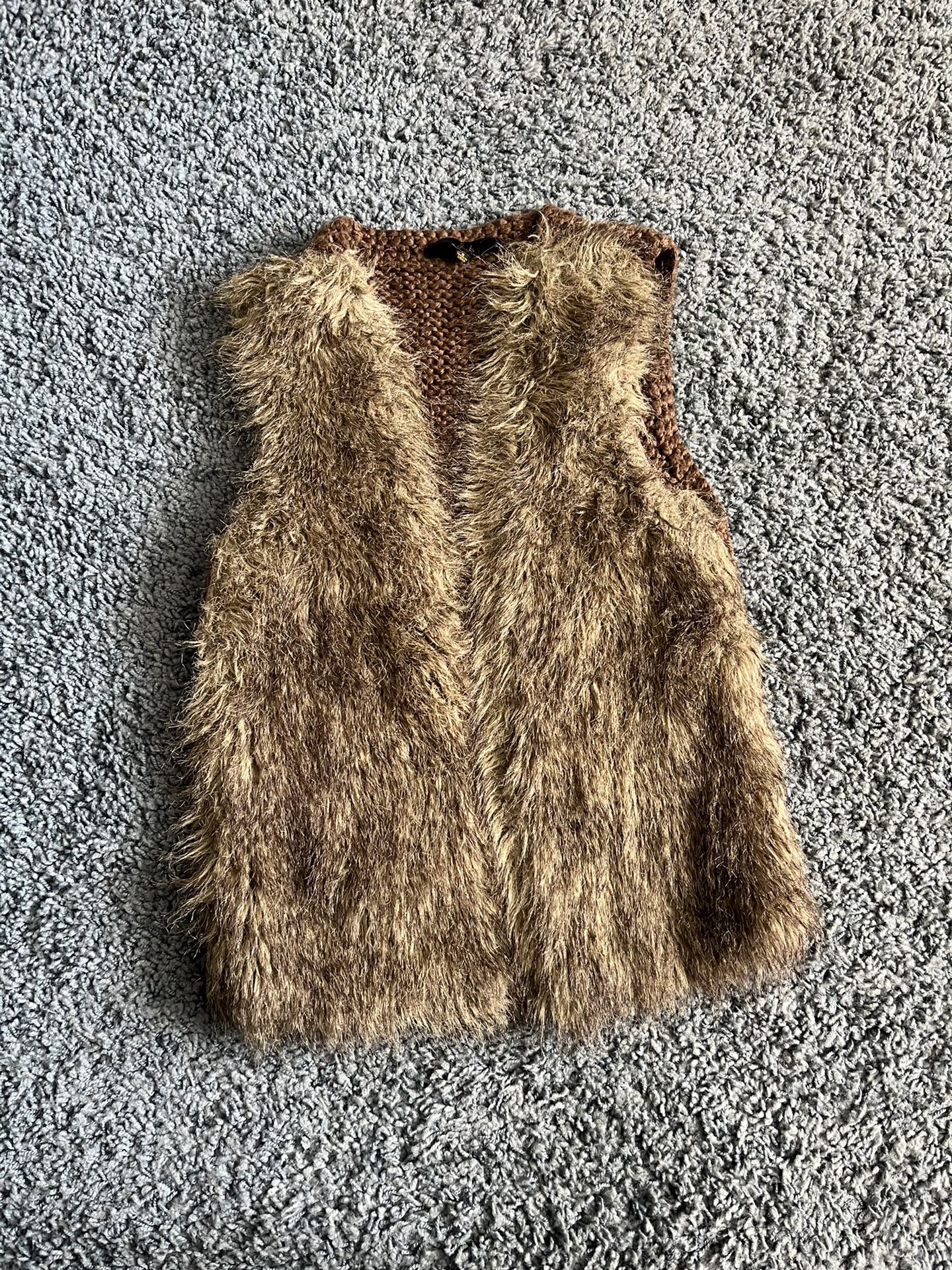Jack By BB Dakota Fluffy Plush Faux Fur Brown Open-Front Vest Women’s Small Vtg