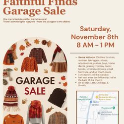 11/8: HUGE INDOOR CHURCH GARAGE SALE. 8-1pm