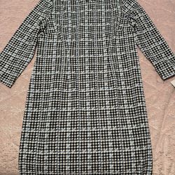 Nwt Womens Large Nina Leonard White Blue Black Plaid Dress 