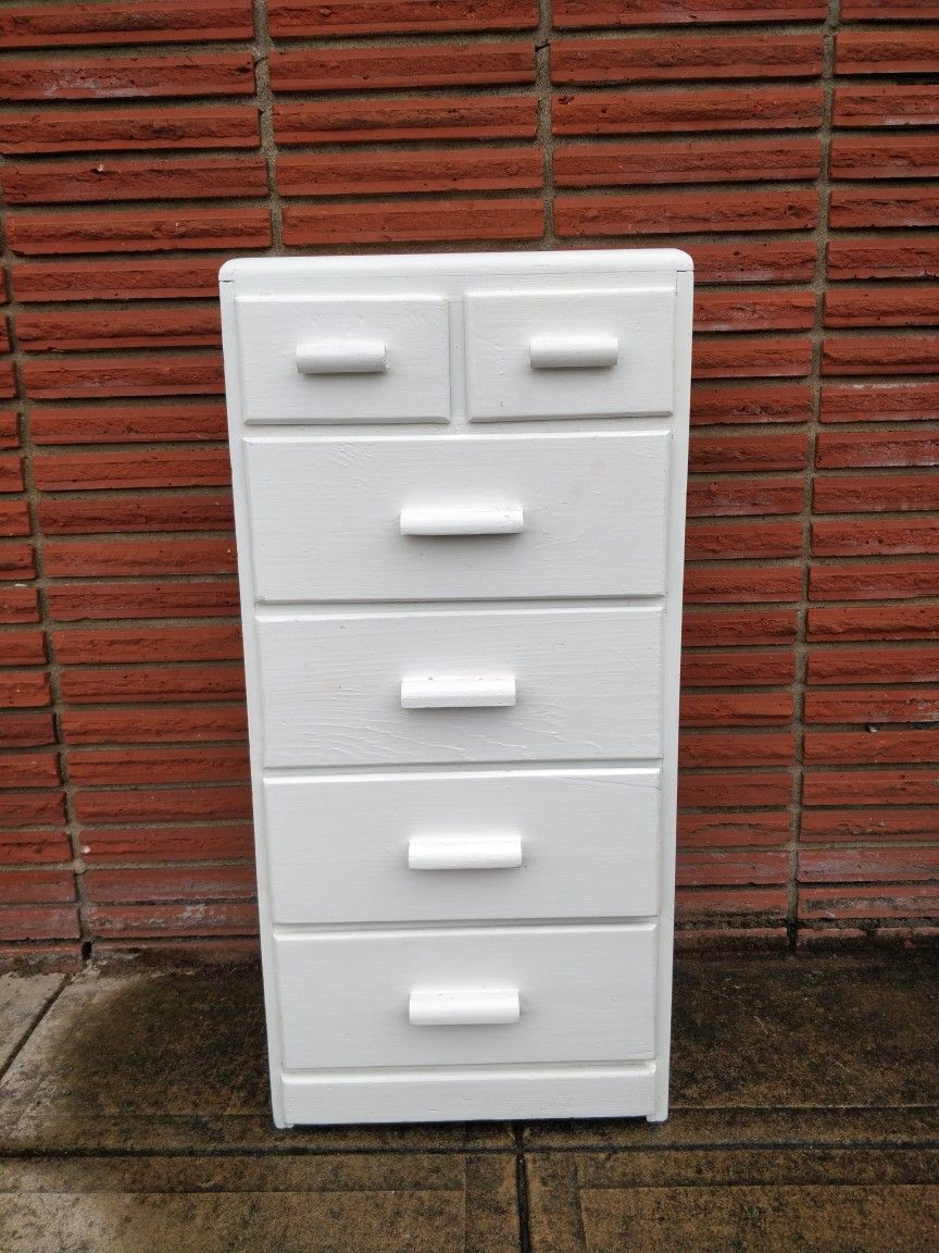 Tall White Painted 6 Drawer Small Dresser