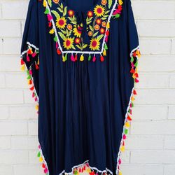 New Navy Blue Tassel Tunic Dress Top Pullover Summer Lounge Wear One Size