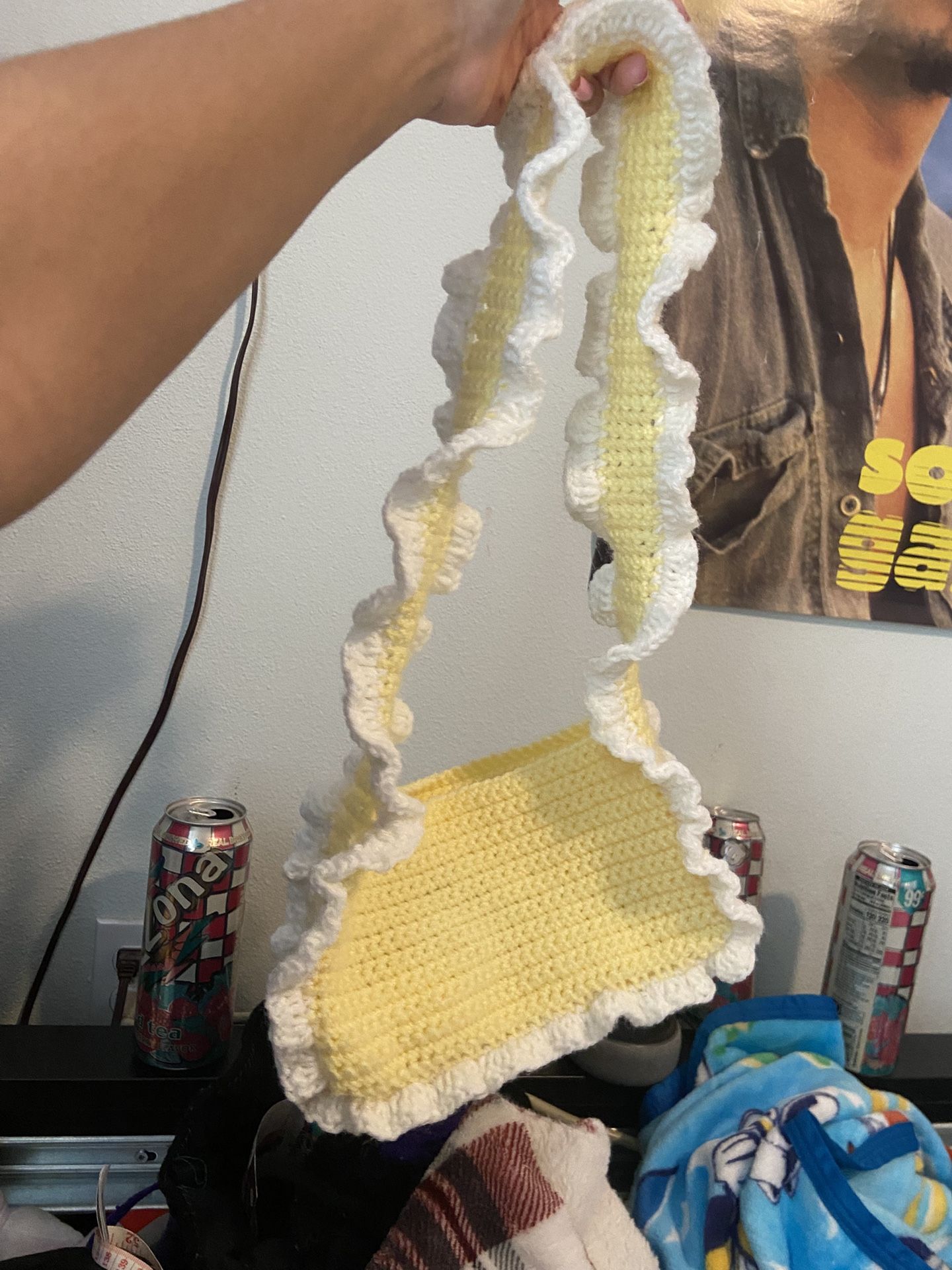 Yellow And White Handmade Crochet Purse/hand Bag 
