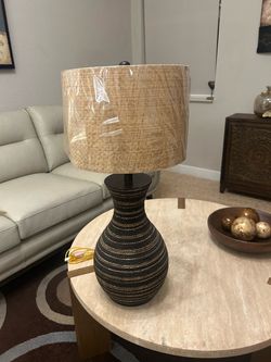 Woven Table Lamp with Linen Shade