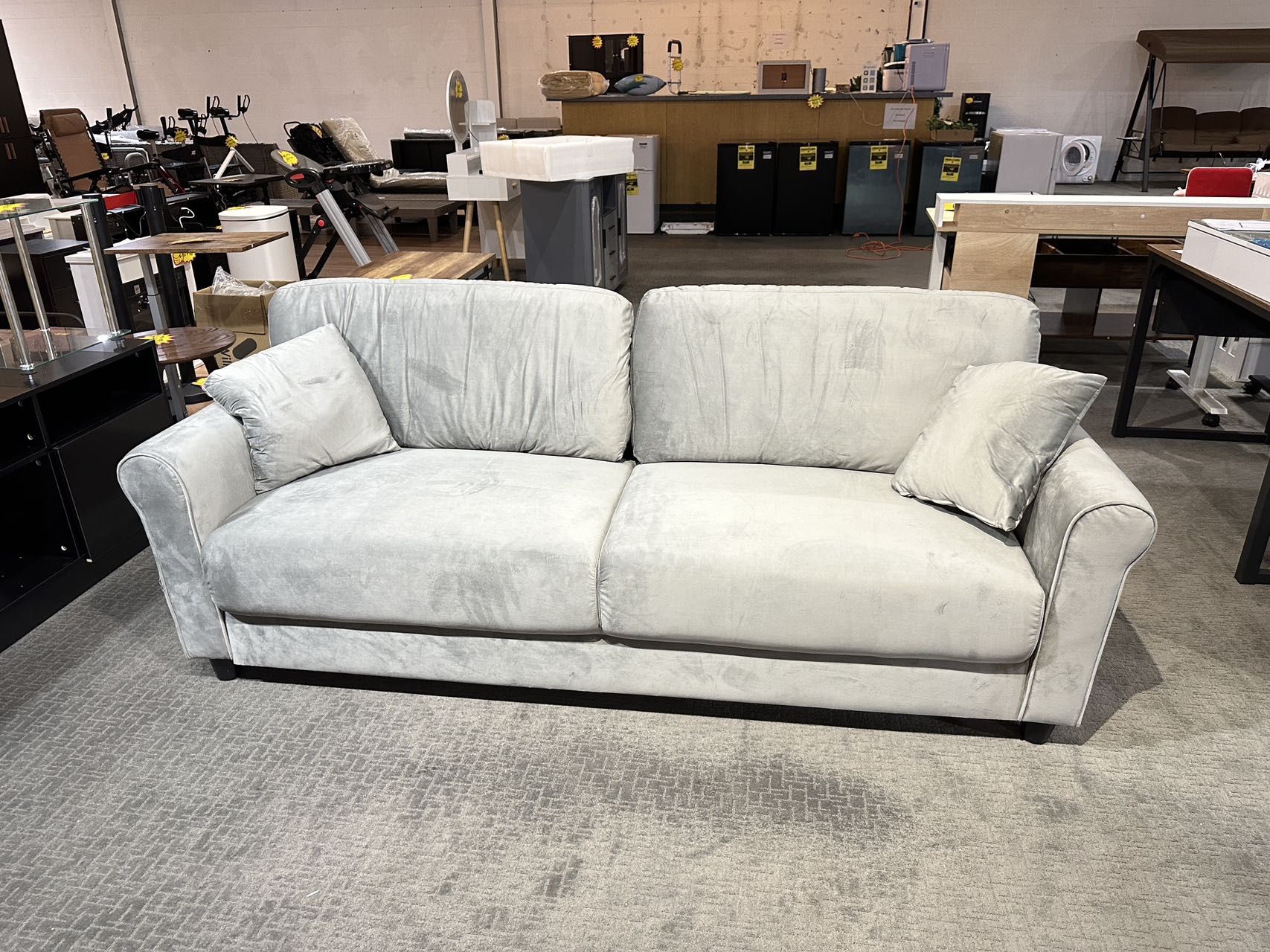 #FA052402 Classic Velvet Sofa Couch with Hardwood Frame, Upholstered Couch, Rounded Arms - Grey
