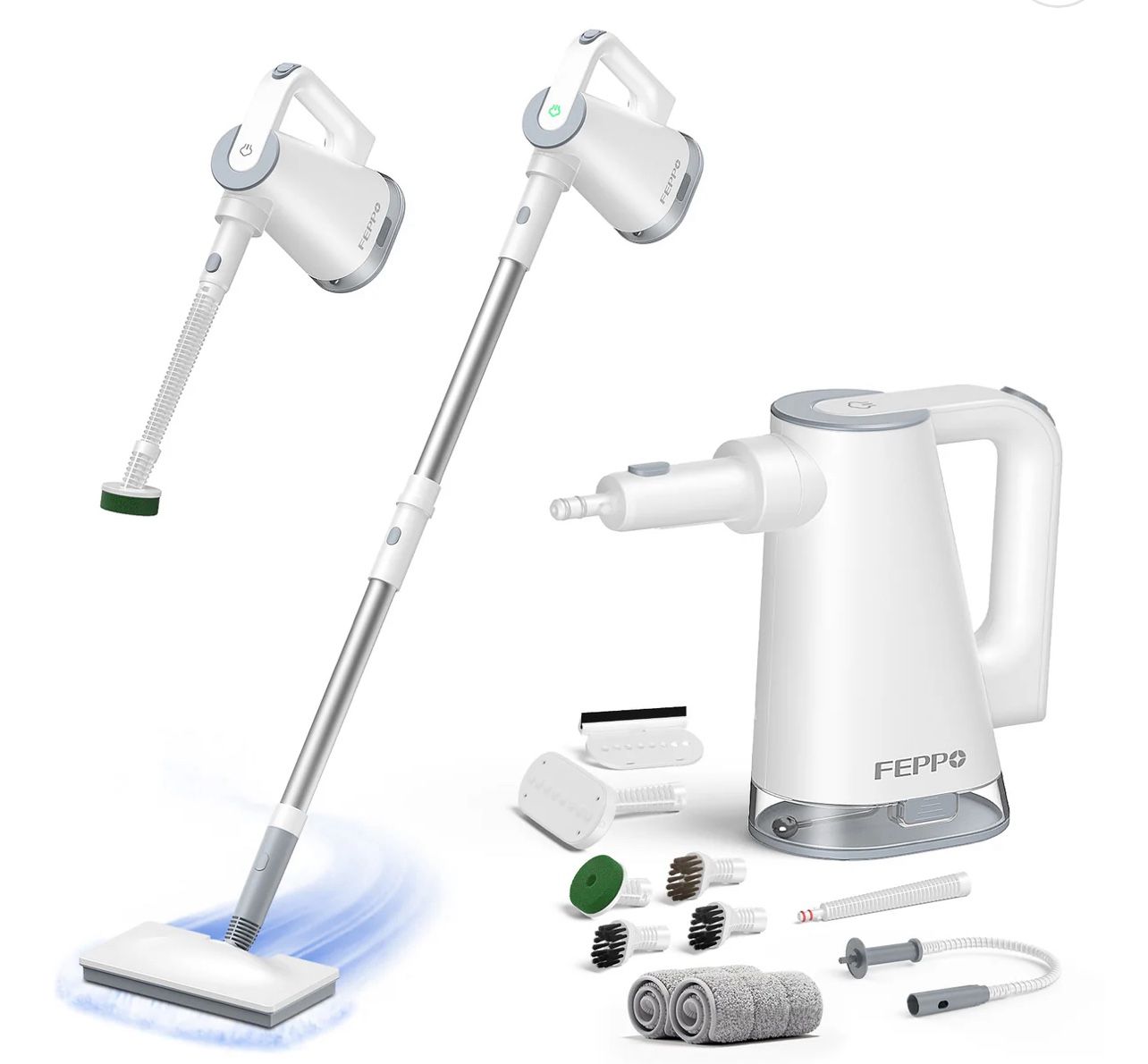 FEPPO Steam Mop with Detachable Handheld Steam Cleaner for Home and Floor Cleaning, 10-in-1