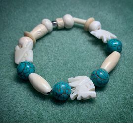 Real bone/turquoise/sterling silver handmade bracelet