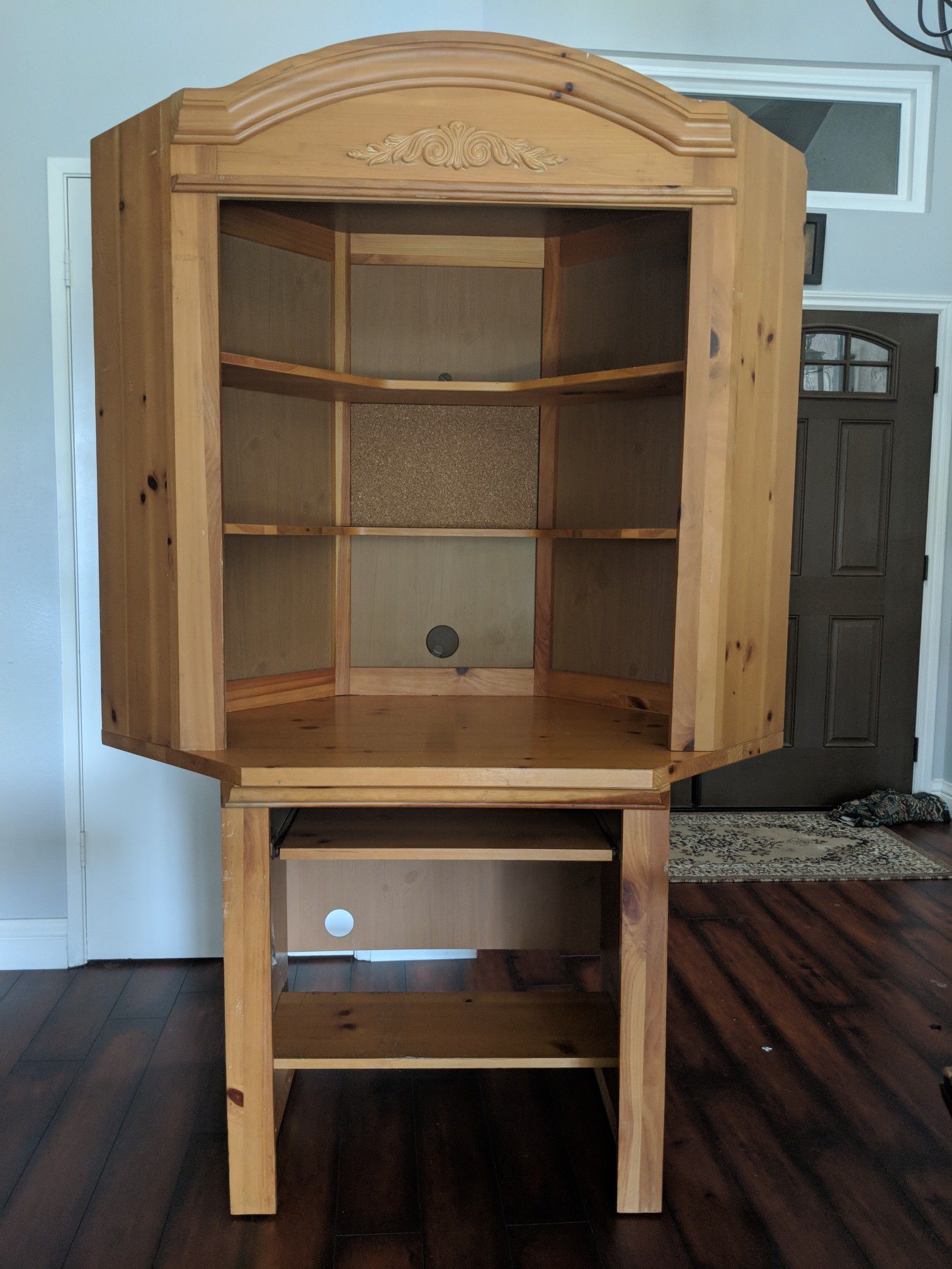 Solid wood corner computer desk and matching hutch