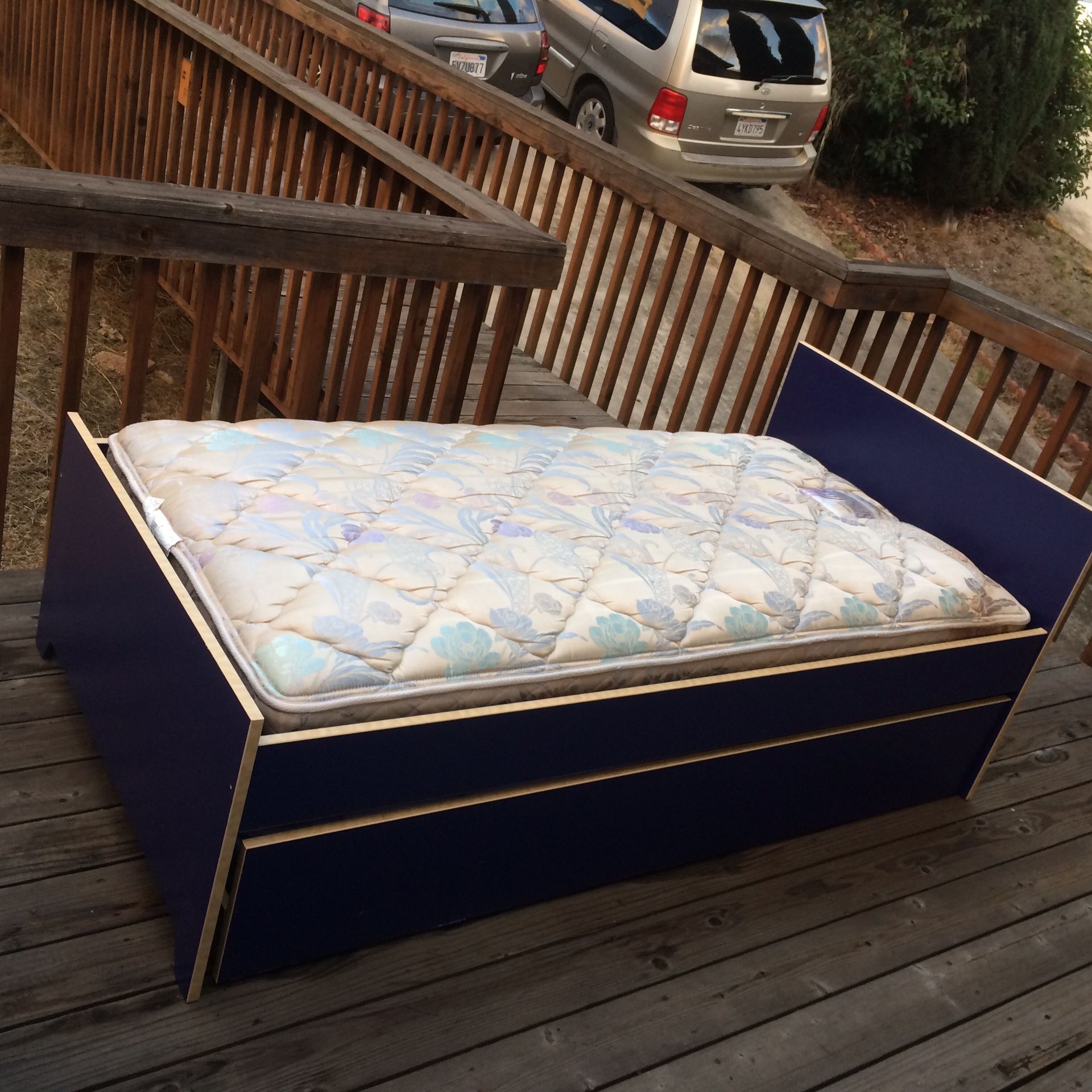 IKEA twin trundle bed blue with birch accent