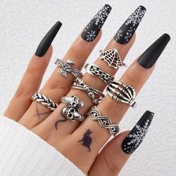 Eagle & Skull 8pc Goth/Punk Ring Set. New!