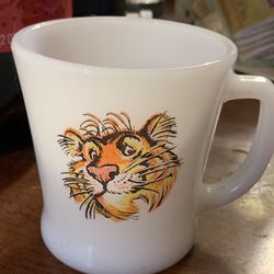 Vintage Milk Glass ESSO Tiger Coffee Cup