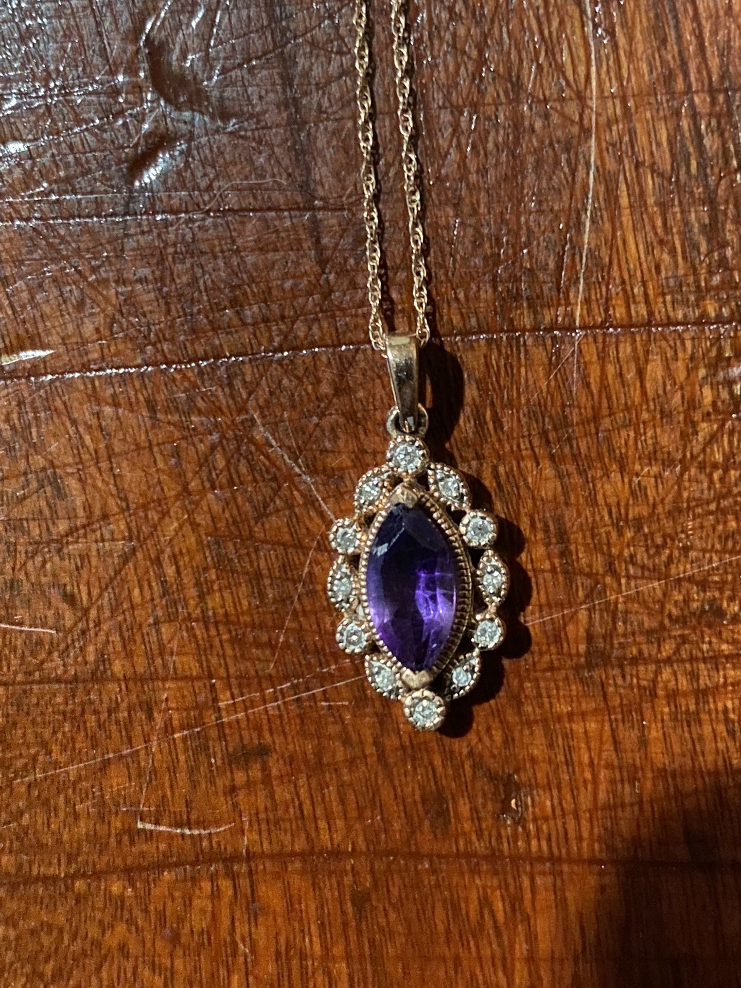 Amethyst With Diamonds Rose Gold Necklace