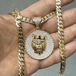 Prongs setting simulated diamonds stones lion head pendant and necklace🌟🌟🌟