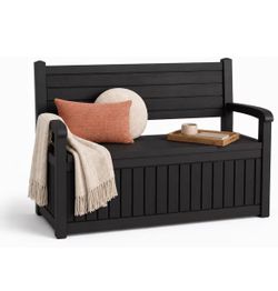 Assembled New 100 Gallon Plastic Wood-Grain Storage Bench Waterproof & Lockable Black
