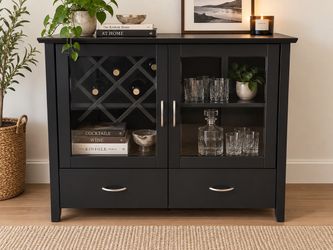 Satin Black Bar & Wine Cabinet