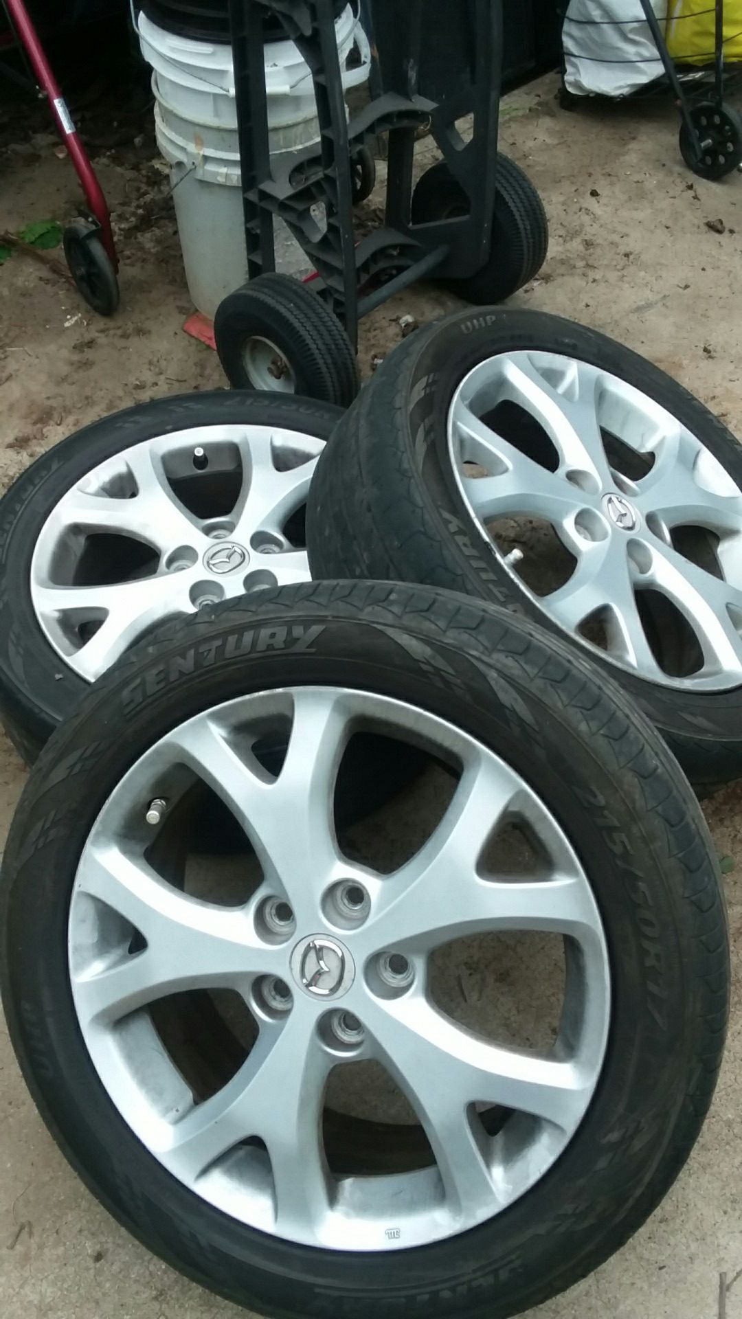 2 Mazda 5 lug 17 " rims two have air sensors one has a regular valve