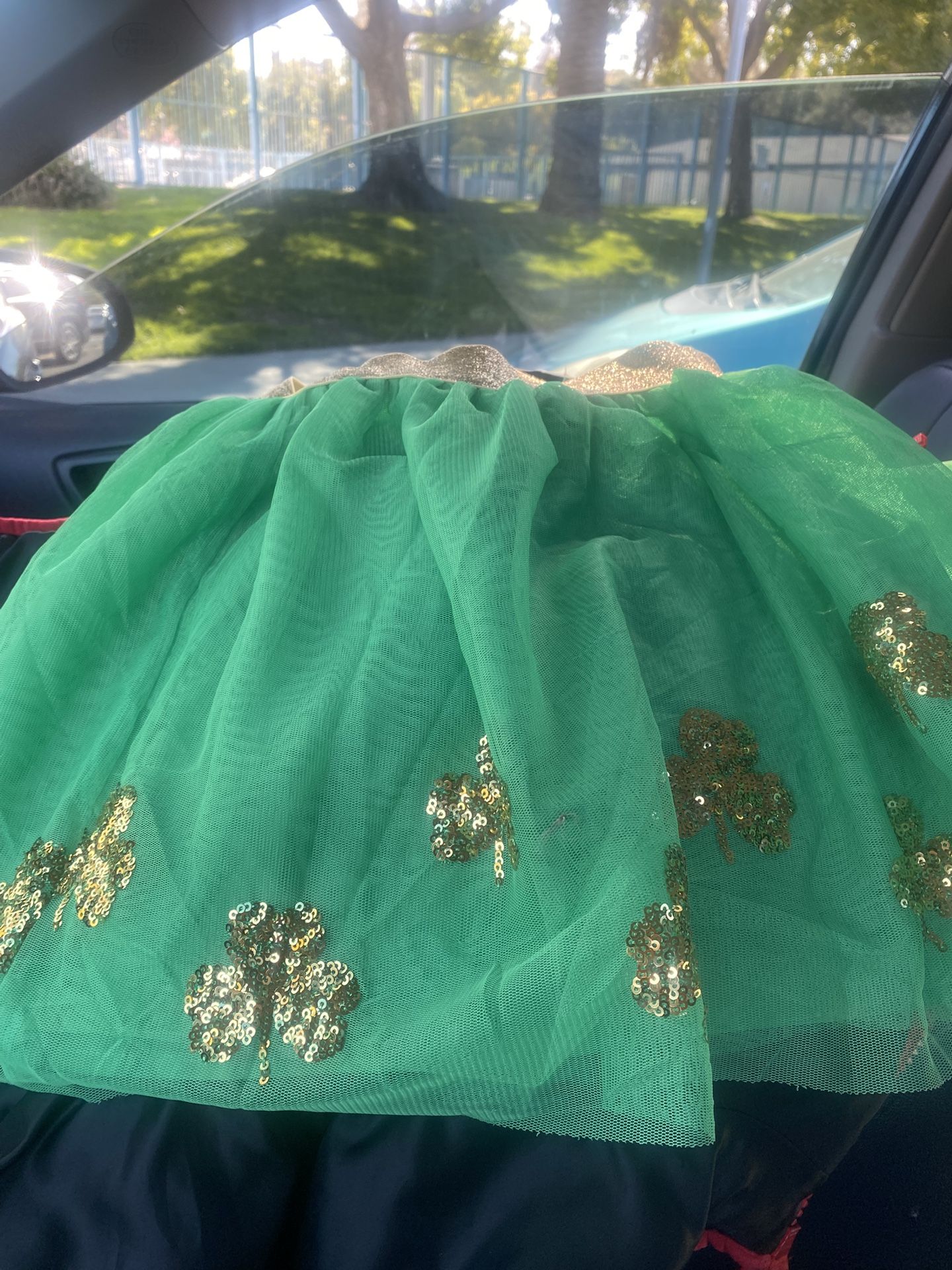 Cat & Jack Green Tutu Gold Shamrock Clover Skirt St Patrick's Day Girls size: Large 10-12