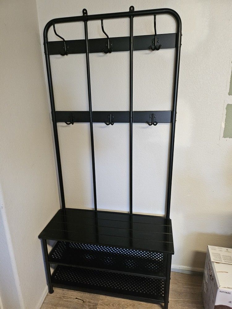 PINNIG
Coat rack with shoe storage bench