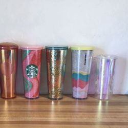 BNWT New Limited Edition Starbucks 24 Oz Tumblers Rainbow Pride 2020 Pink Glitter Swirl Oil Slick Purple Gold
