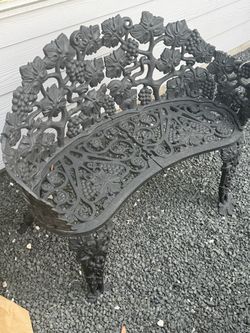 Black Cast Iron Garden Bench with Grapevine Design
