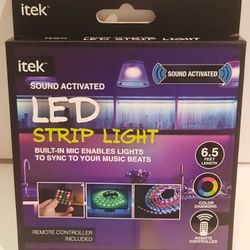itek Sound Activated Color Changing LED Strip Light w/ Remote Controller 6.5 Feet