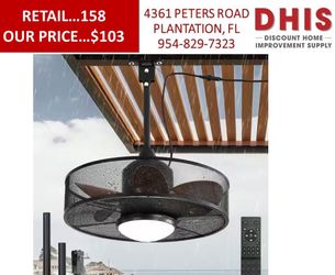 20 in. Brown Outdoor Wet-Rated Dimmable LED Waterproof Ceiling Fan with Lights and Remote