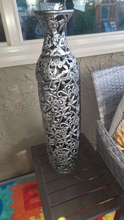 Tall Silver Metal Decorative Floor Vase – 26.5