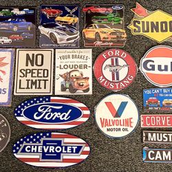 17 Automotive Metal Signs Set - Garage / Man Cave Decor
